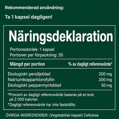 Naturligt kosttillskott för frisk andedräkt och kontroll av kroppslukt