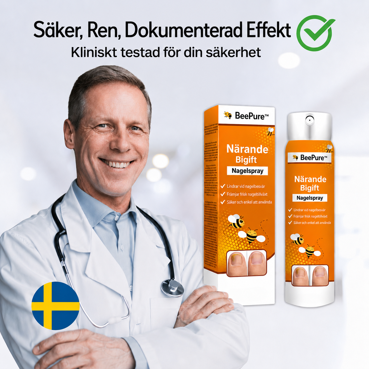 BeePure™ svampspray | 99 % av nagelsvampen borta på 7 dagar!
