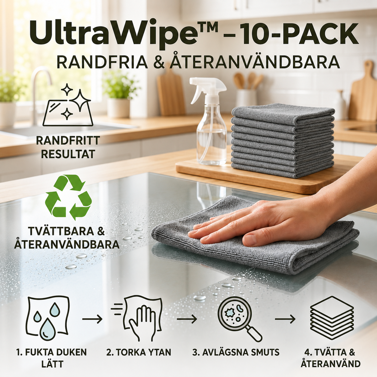 UltraWipe™ - Stribefri rengøring med genanvendelige mikrofiberklude!