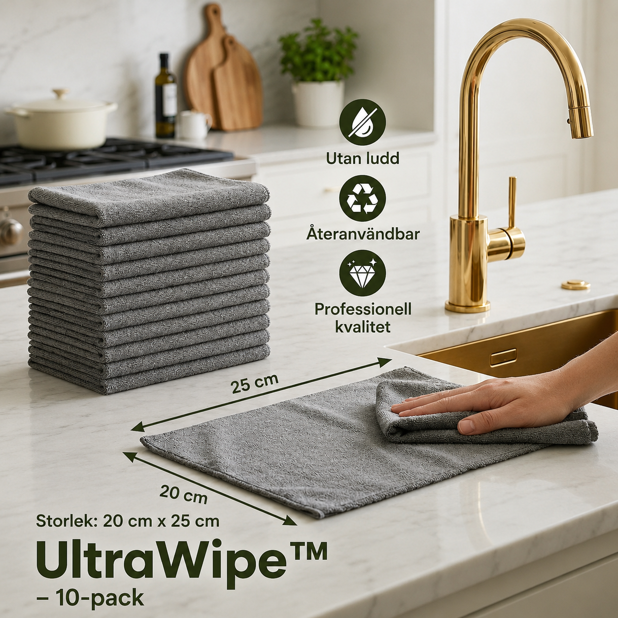 UltraWipe™ - Stribefri rengøring med genanvendelige mikrofiberklude!